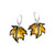 Carved leaves Collection Cognac Color Baltic Amber big Earrings in Sterling Silver