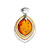 Cognac Color Baltic Amber Pendant in mix Sterling Silver & Yellow Gold-plated Sterling Silver