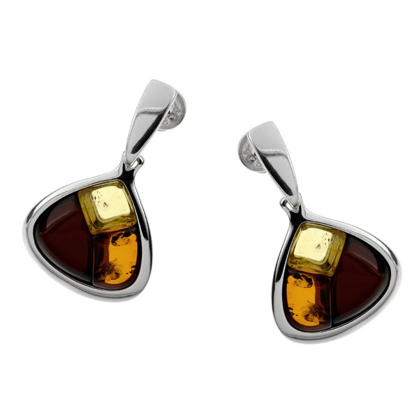 Multi Color Baltic Amber Post Earrings in Sterling Silver