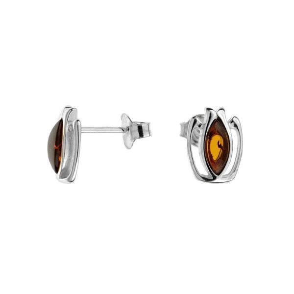 Small Cognac Color Baltic Amber Earrings in Sterling Silver