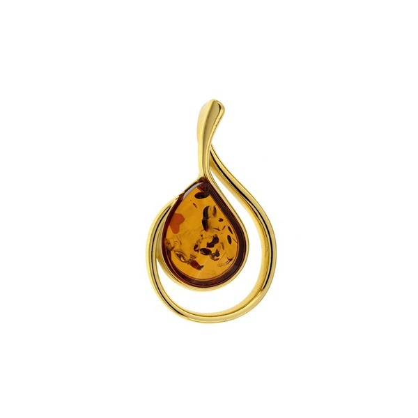 Cognac Color Baltic Amber Pendant in Yellow Goldplated Sterling Silver