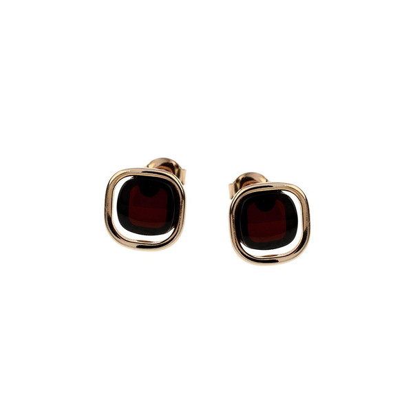 Post  Earrings with Cherry Color Baltic Amber in Rose Goldplated Sterling Silver