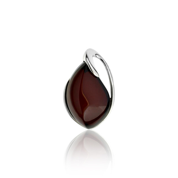 Pendant with Cherry Color Baltic Amber Stone in Sterling Silver