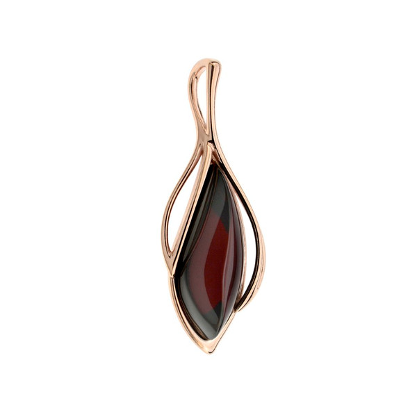 Cherry Color Baltic Amber Pendant in Rose Gold-plated Sterling Silver