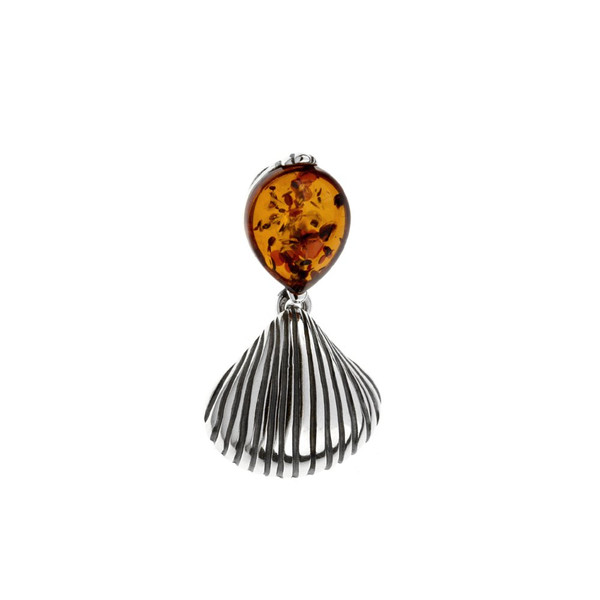 Shell Shape Pendant with Cognac Color Baltic Amber in Sterling Silver