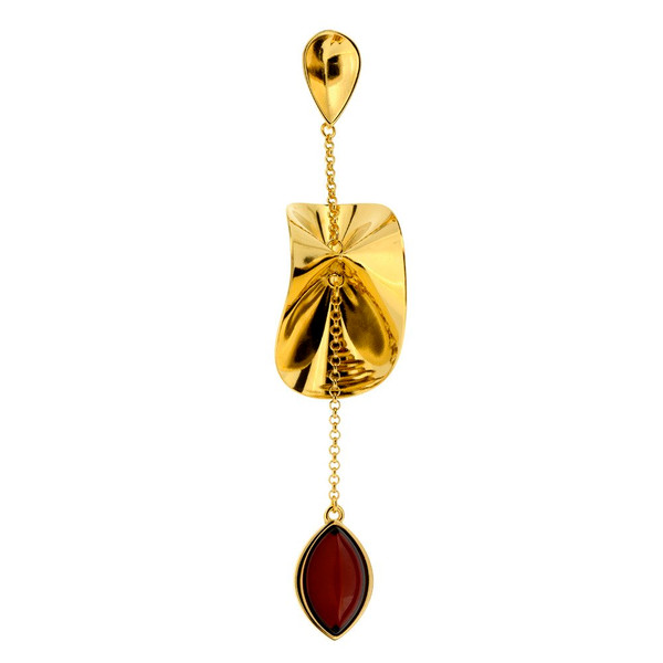 Contemporary Pendant with Cherry Color Baltic Amber in Gold Plated Sterling Silver