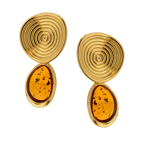 Cognac Color Baltic Amber Earrings in Gold-plated Sterling Silver