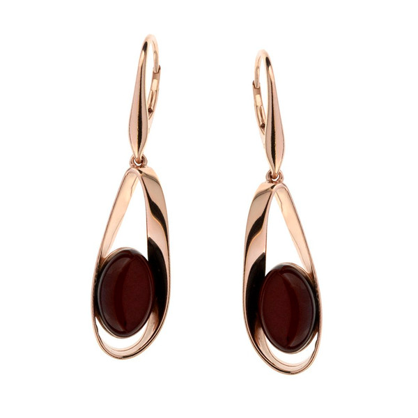 Cherry  Color Baltic Amber Earrings in Rose Gold-plated Sterling Silver