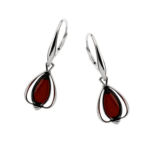 Cherry Color Baltic Amber Earrings in Sterling Silver by  KordasCo