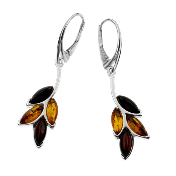 Multi Color Baltic Amber Lever Back Earrings in Sterling Silver