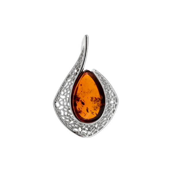 Pendant with Cognac  Color Baltic  Amber in Sterling Silver