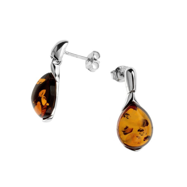 Earrings with Cognac Color Baltic Amber in Sterling Silver 3295