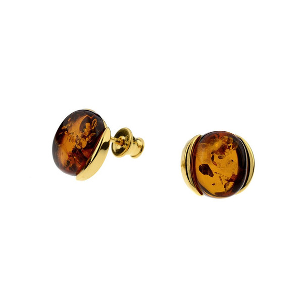 Stud Earrings with Cognac Color Baltic Amber in Gold-plated Sterling Silver