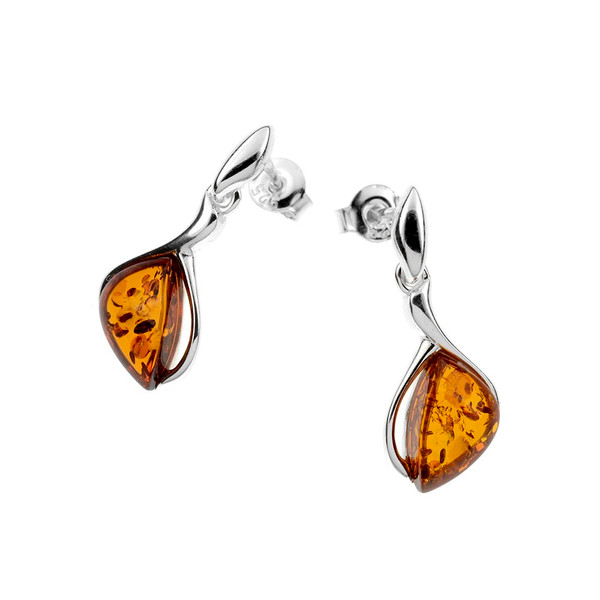Earrings with Cognac Color Baltic Amber in  Sterling Silver 2391