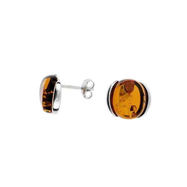 Earrings with Cognac Color Baltic Amber in Sterling Silver 3296