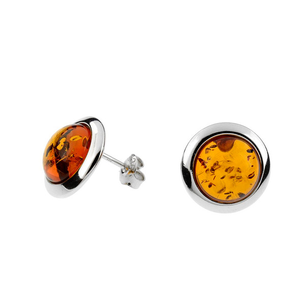 Earrings with Cognac Color Baltic Amber in Sterling Silver 3160
