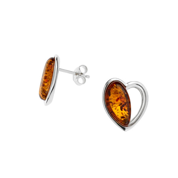 Earrings with Cognac Color Baltic Amber in Sterling Silver 3473