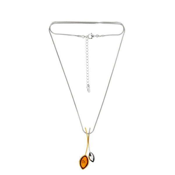 Necklace with Cognac Color Baltic Amber in Yellow Gold Plated Sterling Silver 3750-2