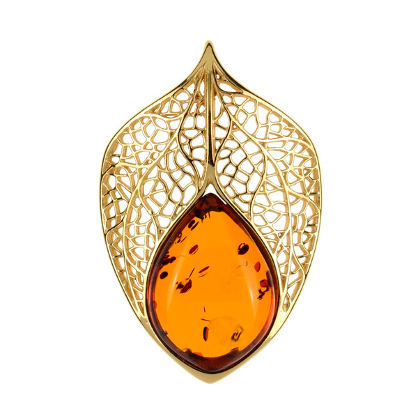 Pendant with Cognac Color Baltic Amber in Yellow Gold-plated Sterling Silver P3767YGc