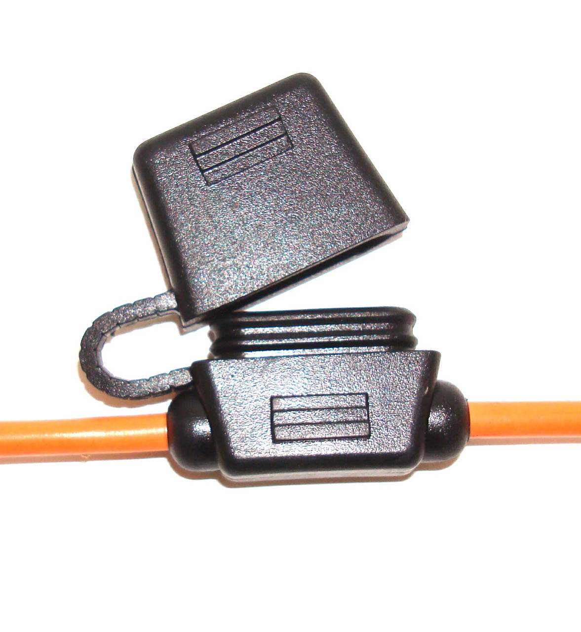 In-Line Fuse Holders, Black Body, Yellow 12 AWG Wire with Cap - For ATO Style Automotive Fuses