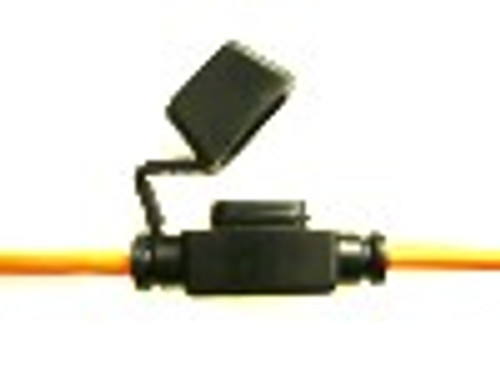 In-Line Fuse Holder with Cap, Black Body, 12 AWG Orange Wire, for Mini ATM Automotive Fuses