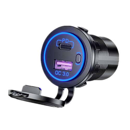 Panel Mount USB-QC 3.0 Charger, Type-C Power Delivery, with switch, 12-24 VDC Input Panel Mount USB-QC 3.0 Charger, Type-C Power Delivery, with switch, 12-24 VDC Input