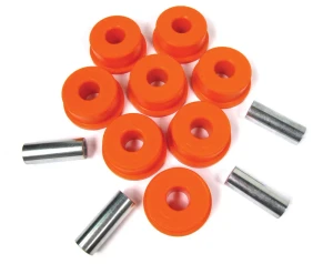 Polyurethane Suspension Bushings By Polybush RBX101680, Front Radius Arm To Axle Pair, Orange Standard Firmness, For Land Rover Discovery Series II