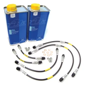 Performance Brake Hose Kit, Stainless Steel Hoses With ATE Original SL DOT 4 Brake Fluid For Land Rover Discovery Series II, 1999 - 2004