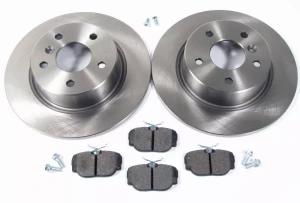 Rear Brake Rebuild Kit For Land Rover Discovery Series II And Range Rover P38, Includes Genuine Pads, Standard Rotors And Locator Screws