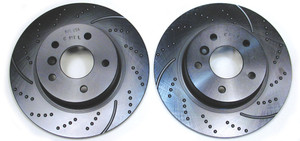 Rear Brake Rotors By EBC Brakes, Pair, 3GD Sport Series, Dimpled And Slotted, GD957, For Land Rover Disocvery Series II And Range Rover P38 (NTC8781EBC ) Rear Brake Rotors By EBC Brakes, Pair, 3GD Sport Series, Dimpled And Slotted, GD957, For Land Rover Disocvery Series II And Range Rover P38 (NTC8781EBC )