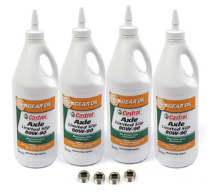 Front And Rear Axle Service Kit For Range Rover P38 With GEMS Engine, Includes 4 Quarts Castrol Axle Gear Oil 80W-90 Limited Slip And 4 Replacement Drain Plugs