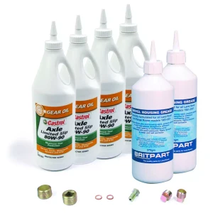 Differential And Axle Service Kit For Range Rover Classic 1987 - 1995, Includes 4 Quarts Castrol Differential Axle Gear & Transfer Case Oil 80W-90, Two 13-Oz Bottles Swivel Housing Grease, Seals And Hardware