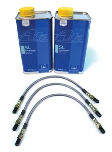 Performance Brake Hose Kit, Stainless Steel Hoses With ATE Original SL DOT 4 Brake Fluid For Defender 110, 1993 Only
