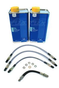 Performance Brake Hose Kit, Stainless Steel Hoses With ATE Original SL DOT 4 Brake Fluid For Defender 90, 1994 - 1995