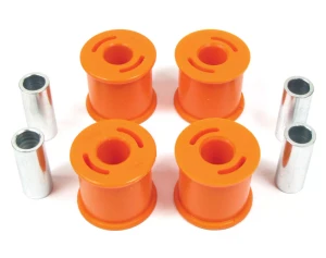 Polyurethane Suspension Bushing Kit By Polybush, Slotted Radius Arm At Axle NTC6860, Orange Standard Firmness, For Land Rover Discovery I, Defender 90 And Range Rover Classic