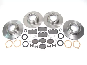 Front And Rear Brake Rebuild Kit For Land Rover Defender 90, 1994 - 1997, Includes Genuine Pads, Standard Rotors, And Hardware