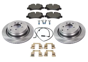 Rear Brake Rebuild Kit For Range Rover Full Size, 2006 - 2009, Includes Genuine Pads, Standard Rotors, Brake Wear Sensor, And Brake Pad Retainers