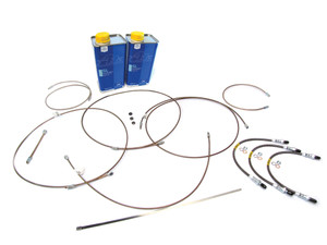 Brake Hose And Pipe Replacement Kit With Fluid, For Land Rover Series II, IIA, And 6-Cylinder (Vehicles With Single-Line Hydraulic Brake System), Includes Stainless Steel Brake Hoses, Copper And Nickel EziBend Pipes, And ATE Original SL DOT 4 Fluid
