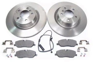 Front Brake Rebuilding Kit For Range Rover Full Size L322, 2006 - 2009, Includes Textar Pads, Pair Of Rotors, Brake Wear Sensor, And Hardware
