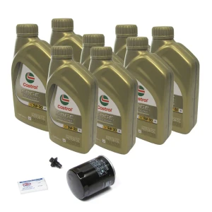 Complete Oil Change Kit For Land Rover LR3, Range Rover Sport, And Range Rover Full Size L322, Includes Oil Filter By MANN LR031439, 8 Quarts Original Equipment Castrol Edge Professional 5W/30 Oil, Drain Plug With Seal And Reminder Sticker