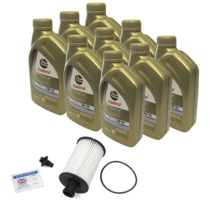 Complete Oil Change Kit For Land Rover Defender 90, 110, And 130 New Generation L663, V8 Engine Only, Includes Cartridge Oil Filter With Seal By Mahle, 9 Quarts OEM Castrol Edge Professional 0W-20 Oil, And Reminder Sticker (See Fitment Years)