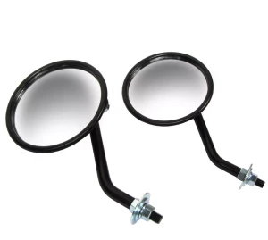 Stationary Wing Mirror Arms 562912, Pair, Round, Black, Includes Glass, For Land Rover Series 2, 2A, And 3, 88 And 109-Inch Models