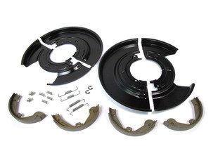 Rear Brake Backing Plate And Parking Brake Rebuild Kit For Range Rover Full Size L322 2003 - 2009, Includes Two-Piece Backing Plates, Parking Brake Shoes, Springs And Hardware