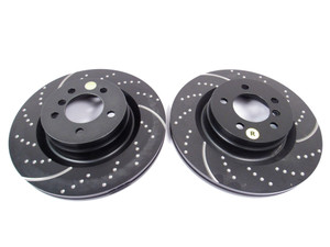 Brake Rotors, Front Pair, EBC 3GD Series Sport, Dimpled And Slotted, For Range Rover Full Size L322, 2006 - 2009