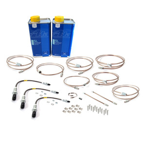 Brake Line And Hose Kit With ATE SL DOT4 Brake Fluid For Land Rover Series 3, 1971 - 1974, 88-Inch Models, Features Non-Corrosive Copper And Nickel EziBend Pipes And Stainless Steel Hoses