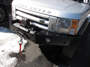 Integrated Steel Front Bumper And Winch Kit For Land Rover LR3, Includes 5MM Steel Bumper, Terrafirma A12000 12,000 Lb Winch, Wipac Fog Lights And Aluminum Washer Bottle