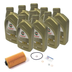 Complete Oil Change Kit For Range Rover Full Size L322, 2003 - 2005, Includes Oil Filter LPW500030 By MANN, 9 Quarts Original Equipment Castrol Edge Professional 5W-30 Oil, Replacement Fill Plug With Washer, And Reminder Sticker