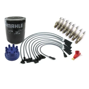 Premium Tune Up Kit For Land Rover Defender 90 And 110, And Range Rover Classic, Includes Oil Filter, Autolite Platinum Spark Plugs, Silicone Ignition Wires, Red Ignition Rotor And Blue Powerspark Distributor Cap