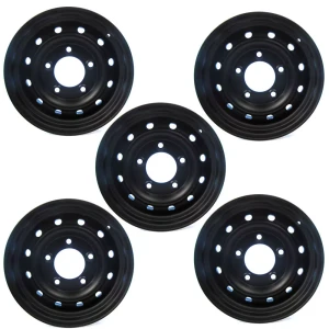 NATO Steel Wheels ANR4583PM, Set Of 5, Black, 16 x 6.5-Inch, Tubeless, Wolf Style, For Land Rover Discovery I, Defender 90, 110 And 130, And Range Rover Classic (See Fitment Years)