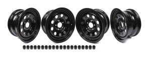 Set Of 4 Steel Modular Black Wheels By Terrafirma (GRW012) With Complete Set of Black Lug Nuts, 16 x 8 Inch, For Land Rover Discovery Series II And Range Rover P38